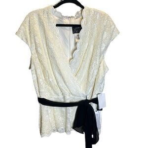 Alex evenings, ivory lace, formal faux wrap plus size top 3X NWT